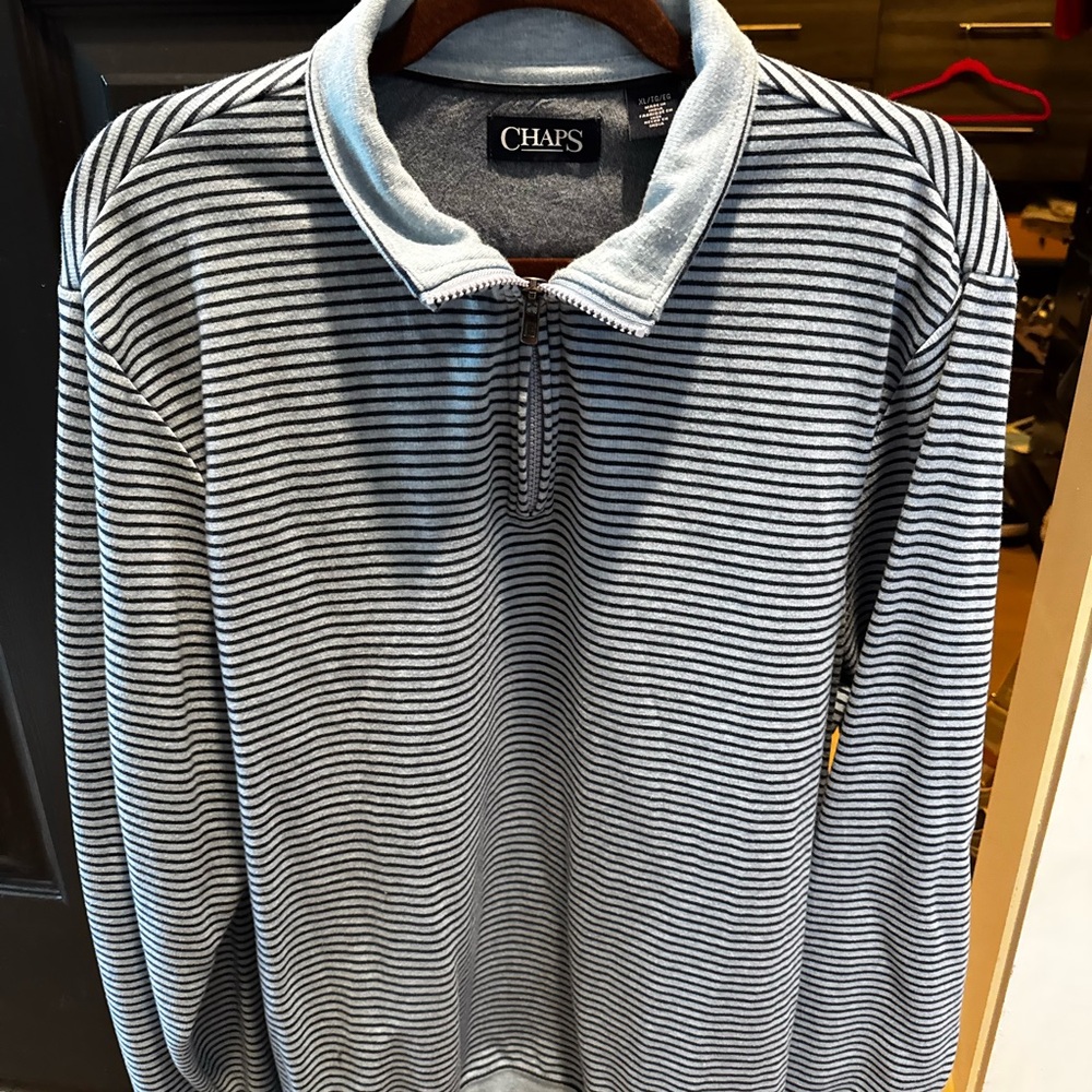 Chaps Men's Black and White Striped Quarter-Zip